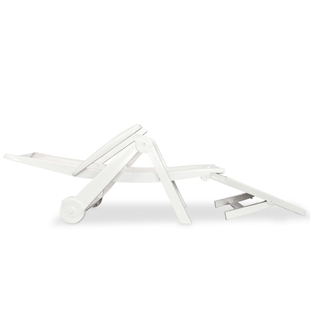 Transat chaise longue bain de soleil lit de jardin terrasse meuble d'extérieur avec repose-pied plastique blanc