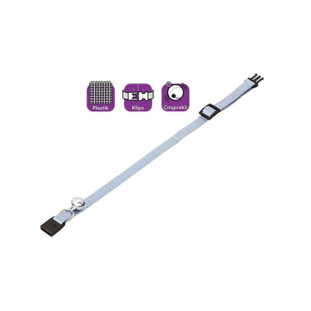 Collier réglable de 19 à 30 cm bleu clair avec clochette. Pour chat