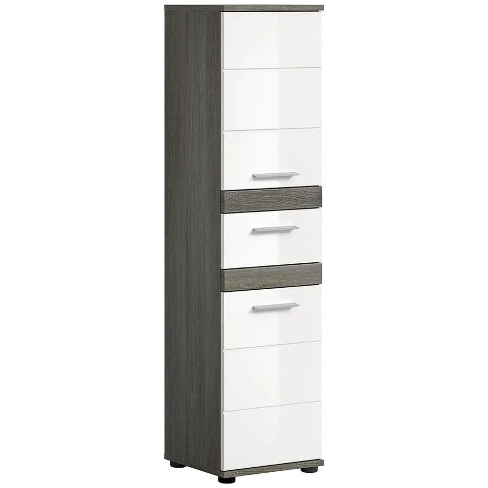 Hioshop Blake kolomkast 1 lade 2 deuren wit hoogglans- grijs