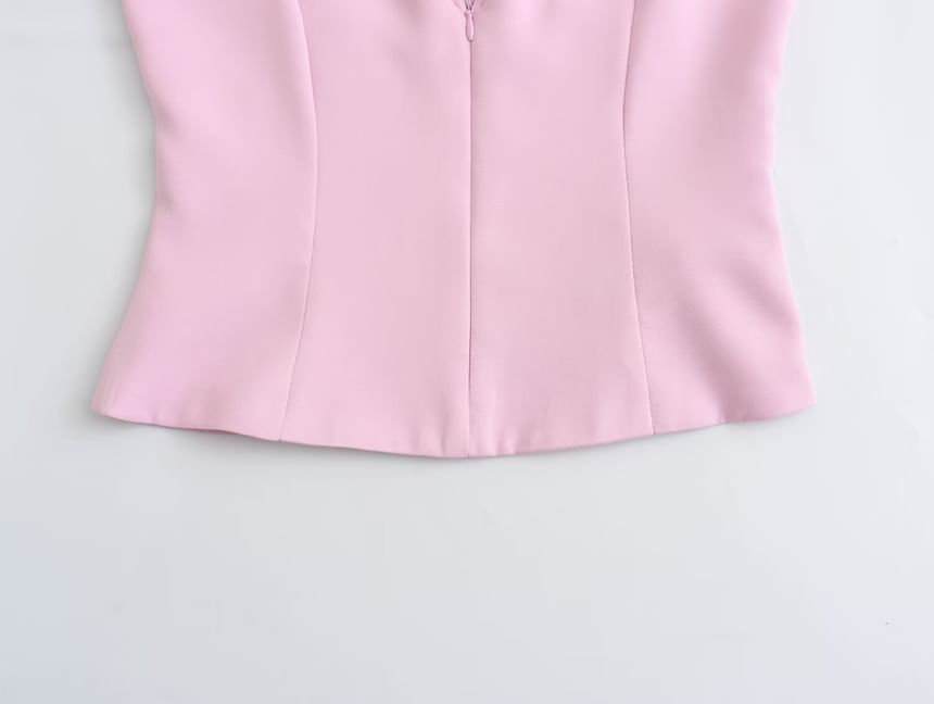 Sensarra - Halterkraag V-hals Effen Top met Rits / Mid Rise Mini Skort / Set