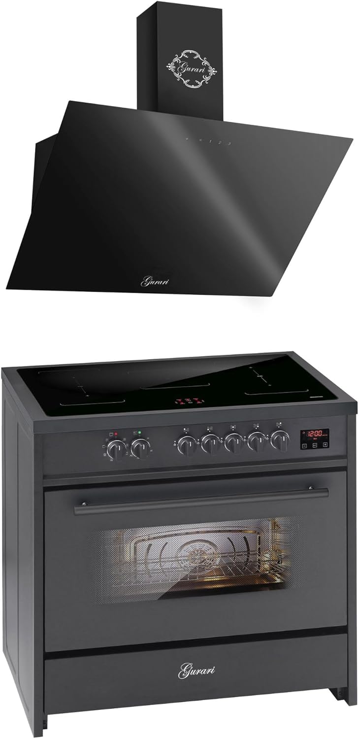 Induktions-Standherd E 913 BL + GCH 286 BL 9 Prime, Range Cooker 90 cm/FLEX ZONEN/ 5 Zonen / 121L + Dunstabzugshaube 90 cm