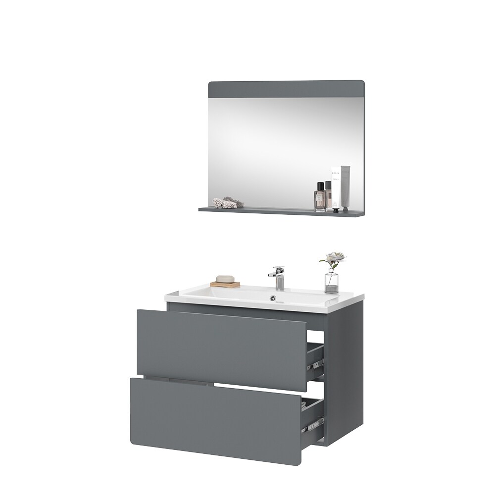 Vicco Badmöbel-Set Izan Grau modern Waschtischunterschrank Waschbecken Badspiegel