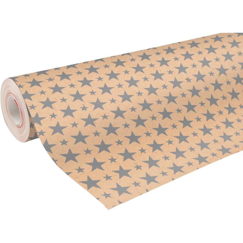 Kraft brut 70g, rl 50x0,70m Etoiles argt - Argent