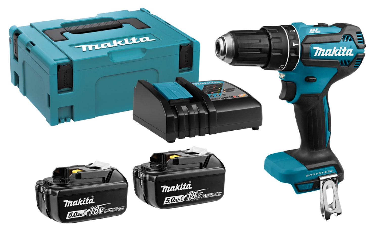 Makita DHP485RTJ 18V Li-Ion accu klopboor- /schroefmachine set (2x 5.0Ah accu) in Mbox - koolborstelloos
