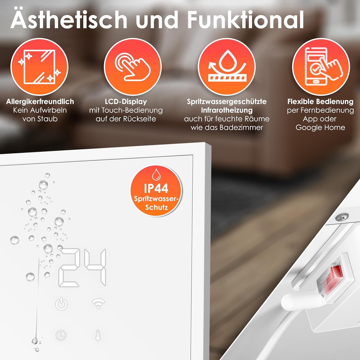 KESSER® Infrarotheizung Energiesparend Infrarot Standgerät & Wandmontage Elektroheizung 350W mit Fernbedienung Thermostat & App-Steuerung Elektrisch Heizpaneel Heizung Konvektor Standfüße