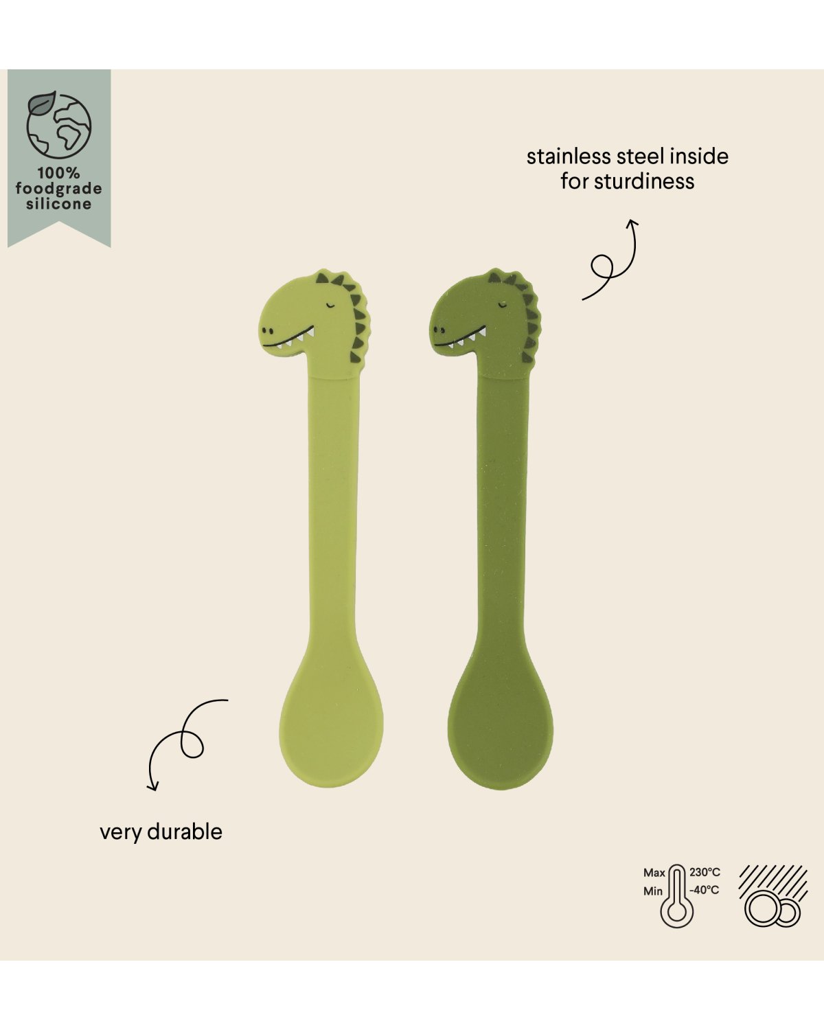 Babyskje 2pk – 100% Silikon & Rustfritt Stål