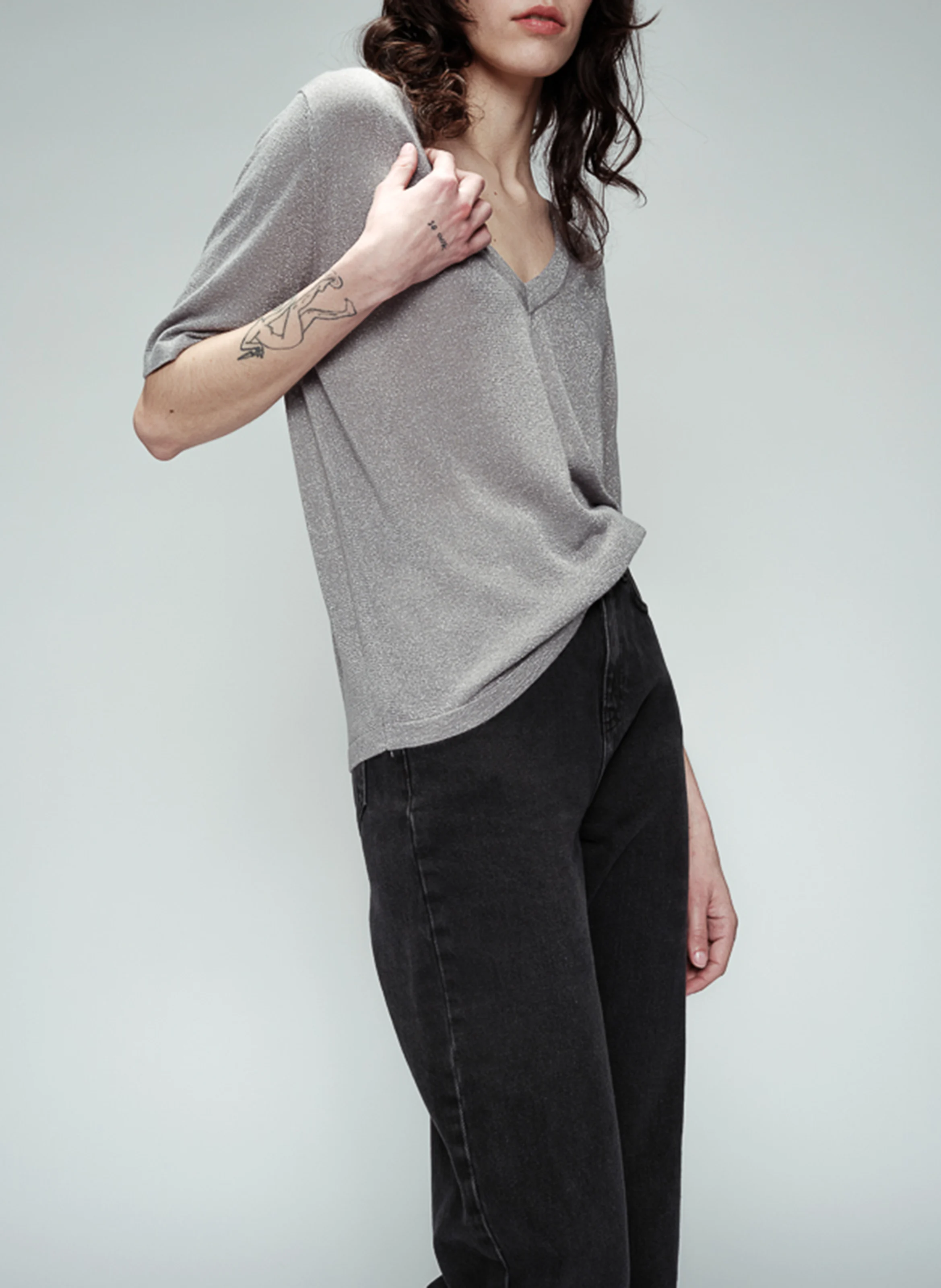 OMALIA - Tee-shirt col V | Argent