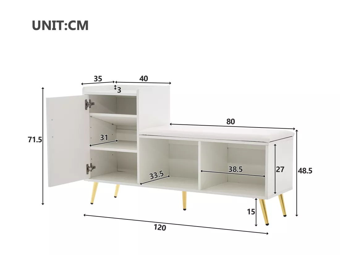 Meuble à chaussures - rangements à plusieurs niveaux & assise rembourrée - Blanc