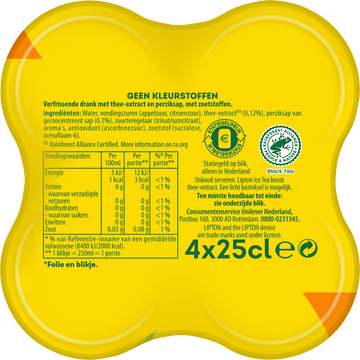 Lipton Ice Tea Peach Zero 4 x 250 ml