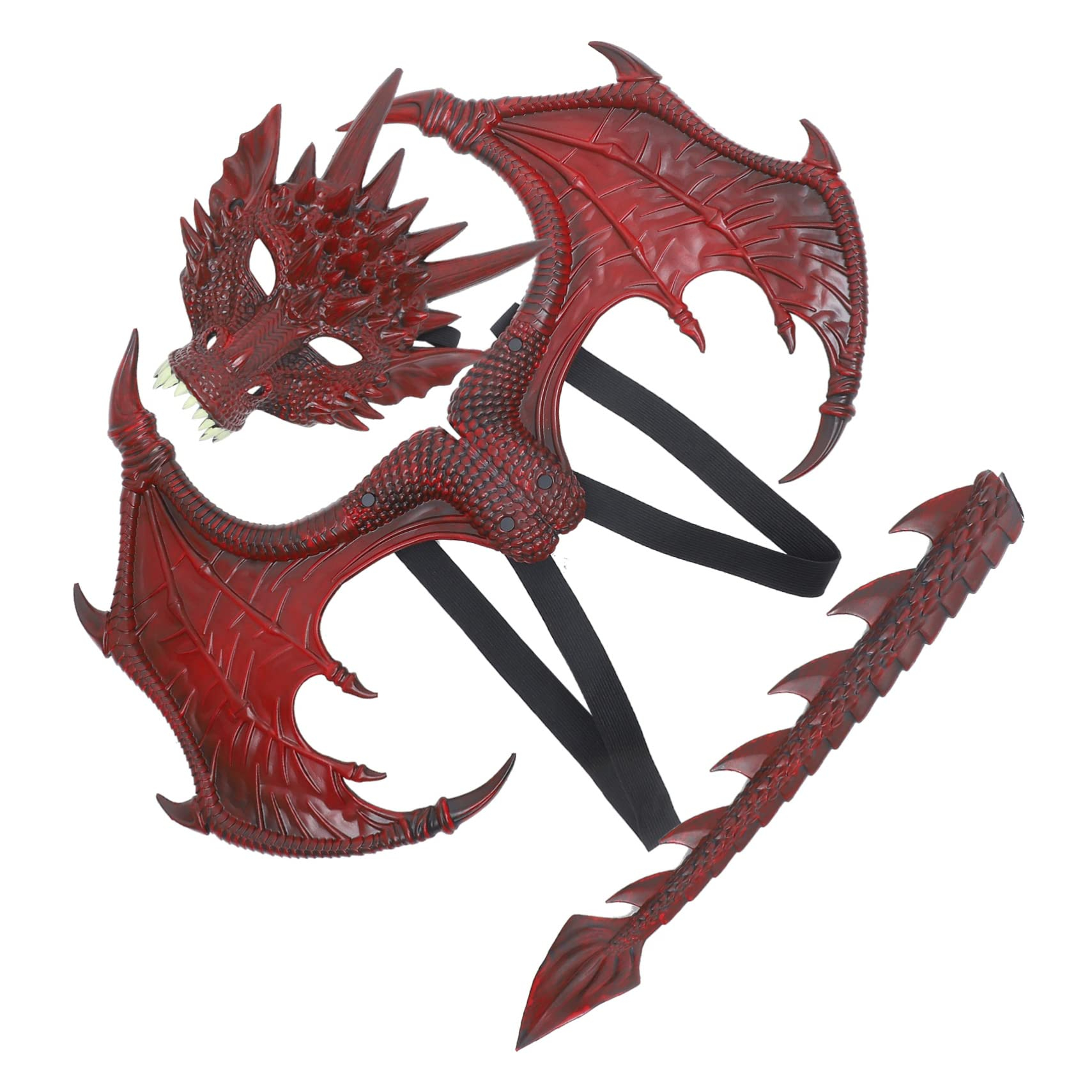 (3-tlg. Set) Fasnachts Kinder Kostüm Drachen Verkleidung für Motto Partys / Halloween inkl. Maske / Flügel / Schwanz - Rot