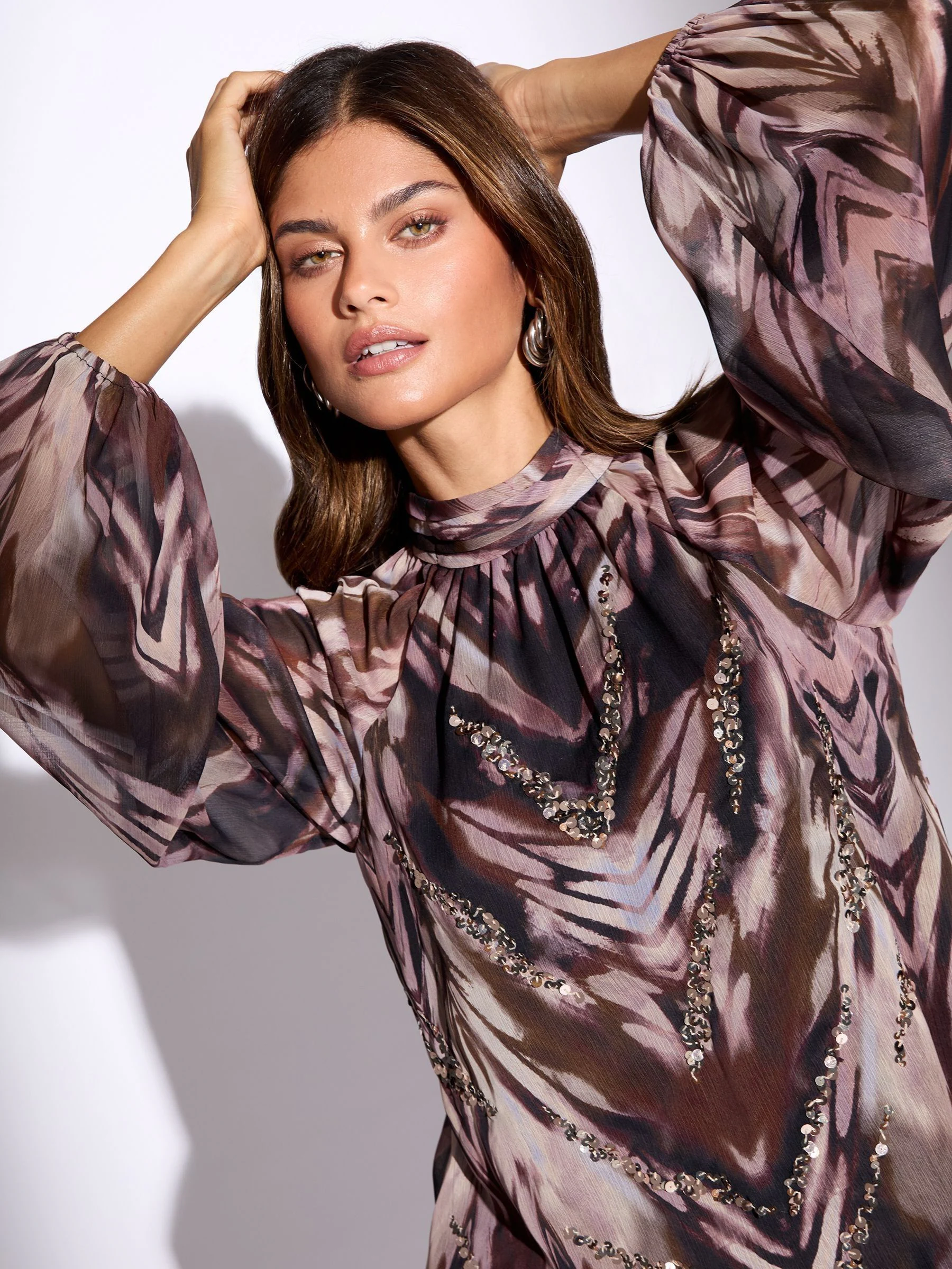 Bruine veer - Lipsy - Hoogsluitende blouse