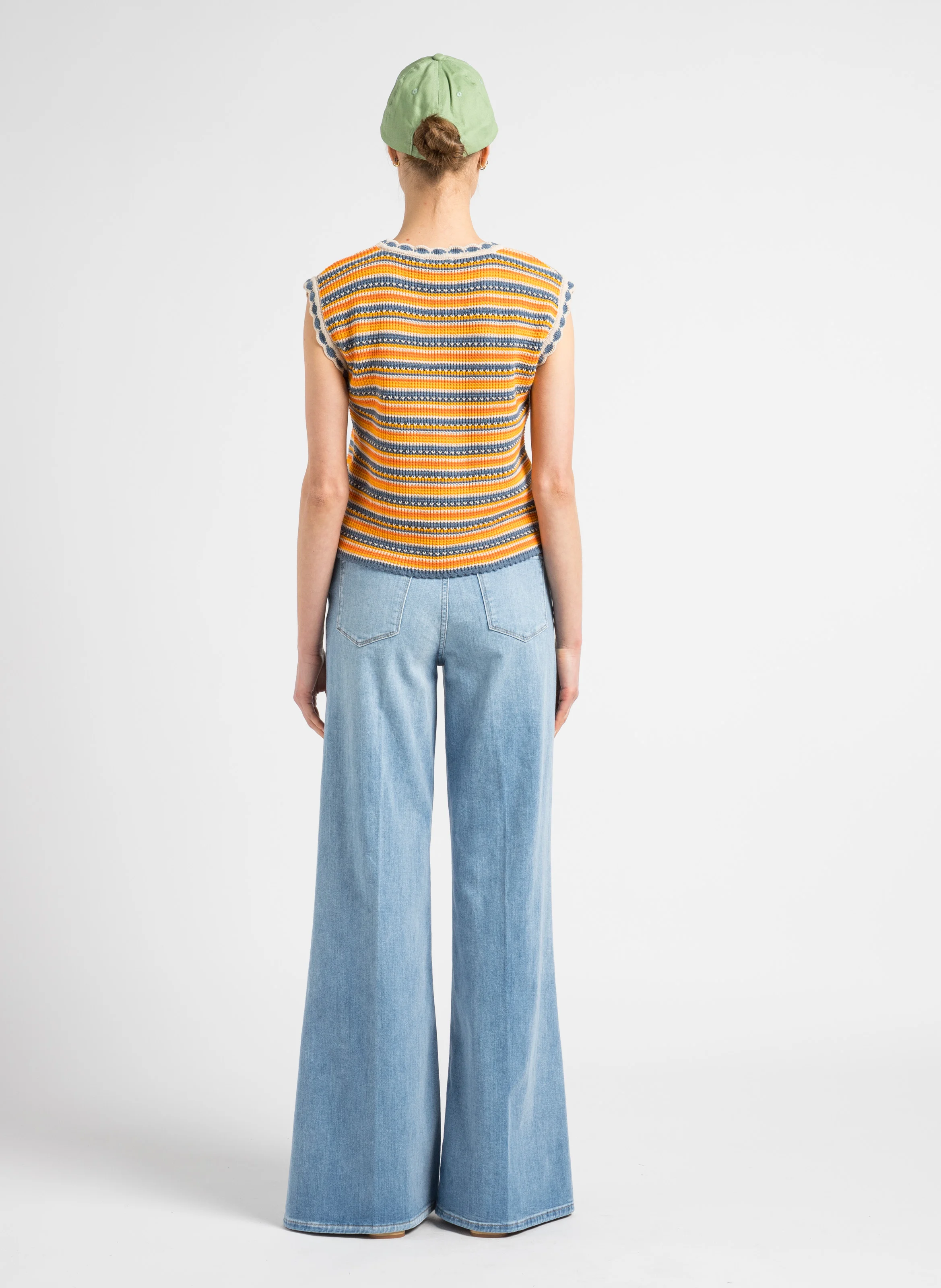 MARCO - Pull col rond festonné en coton bio | Multicolore