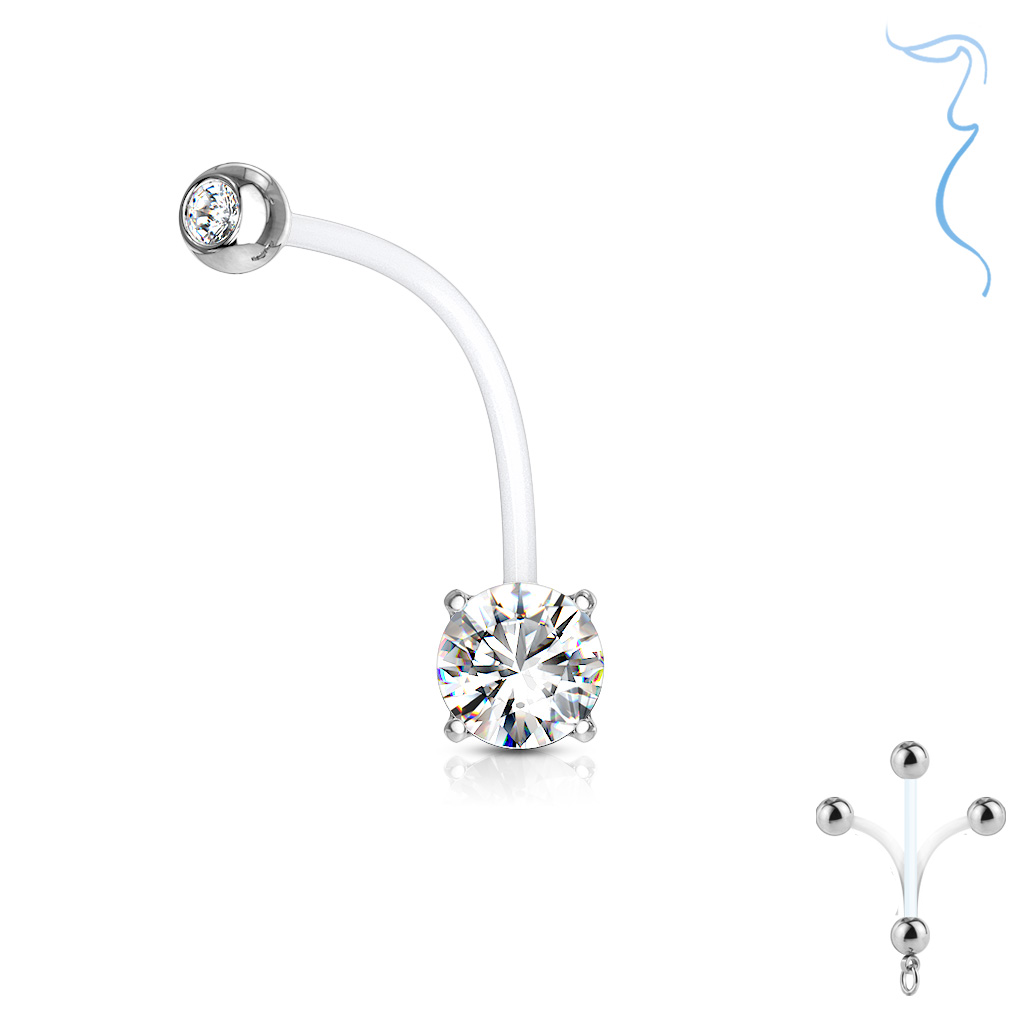 (25mm) Bioflex Schwangerschafts Bauchnabelpiercing Strass Stein - Silber