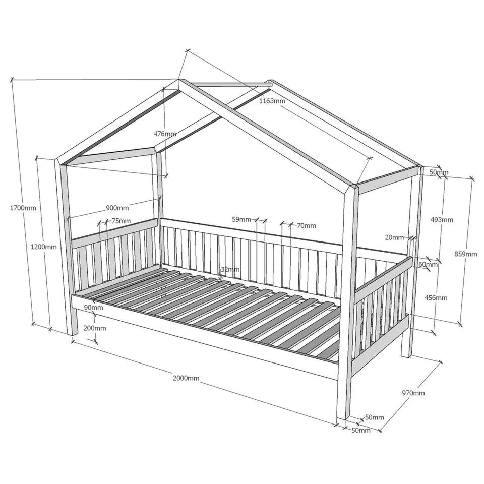 Bedhuisje Dallas 2 90x200 - wit