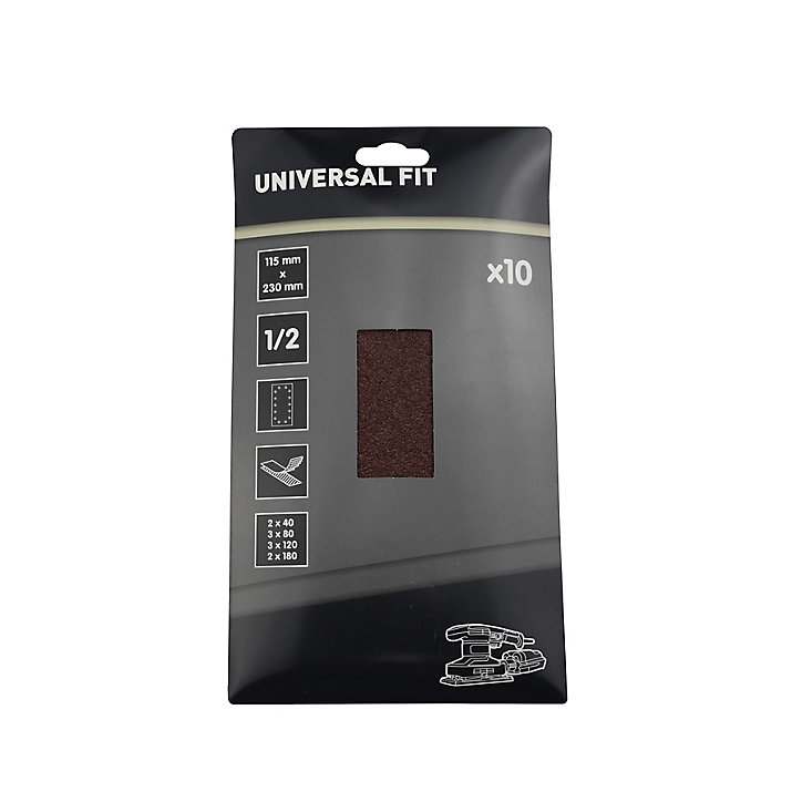 Abrasif pour ponceuse vibrante Universal 1/2 115 x 230 mm, assortiment - 10 pièces