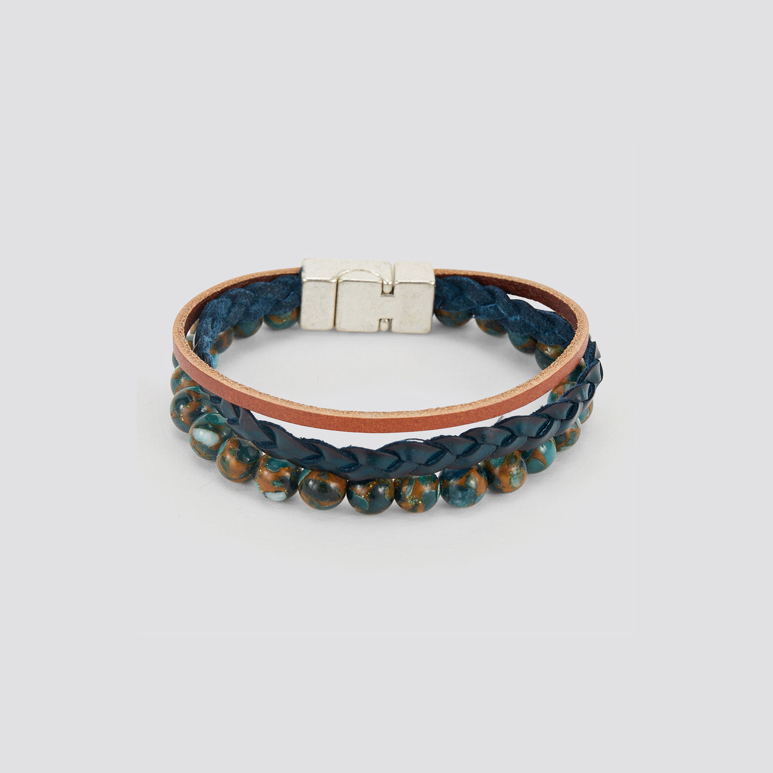Bracelet perles et cordons cuir Bleu foncé