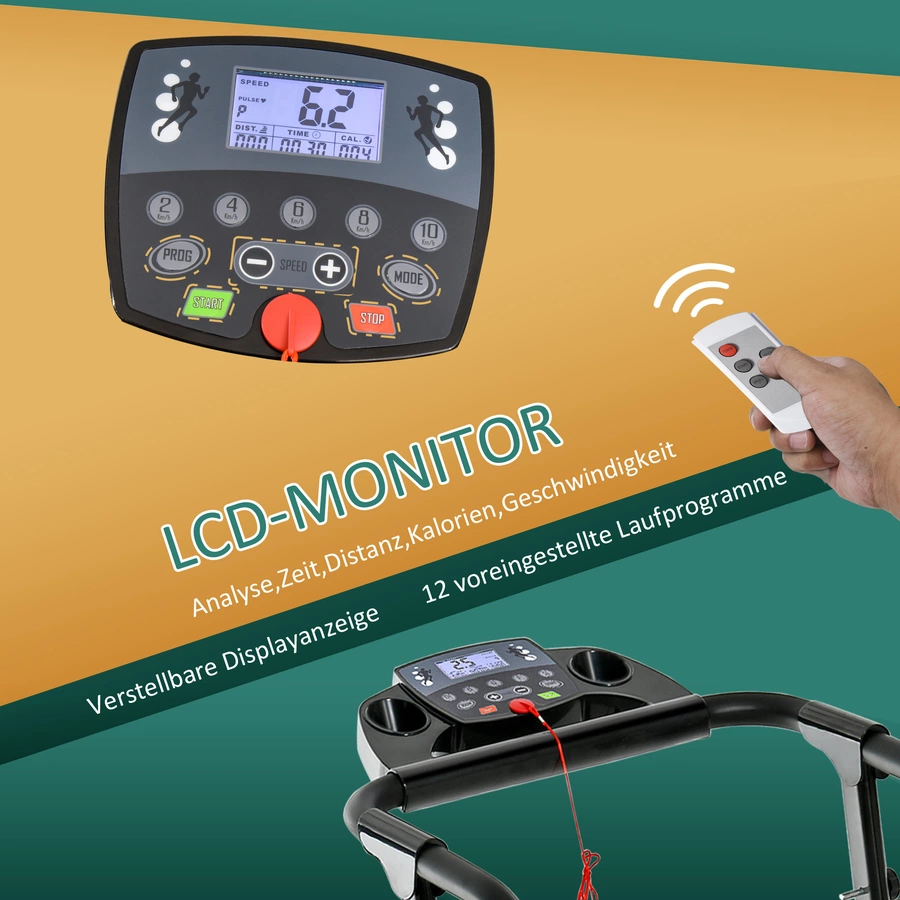 HOMCOM Laufband mit Handyhalterung schwarz