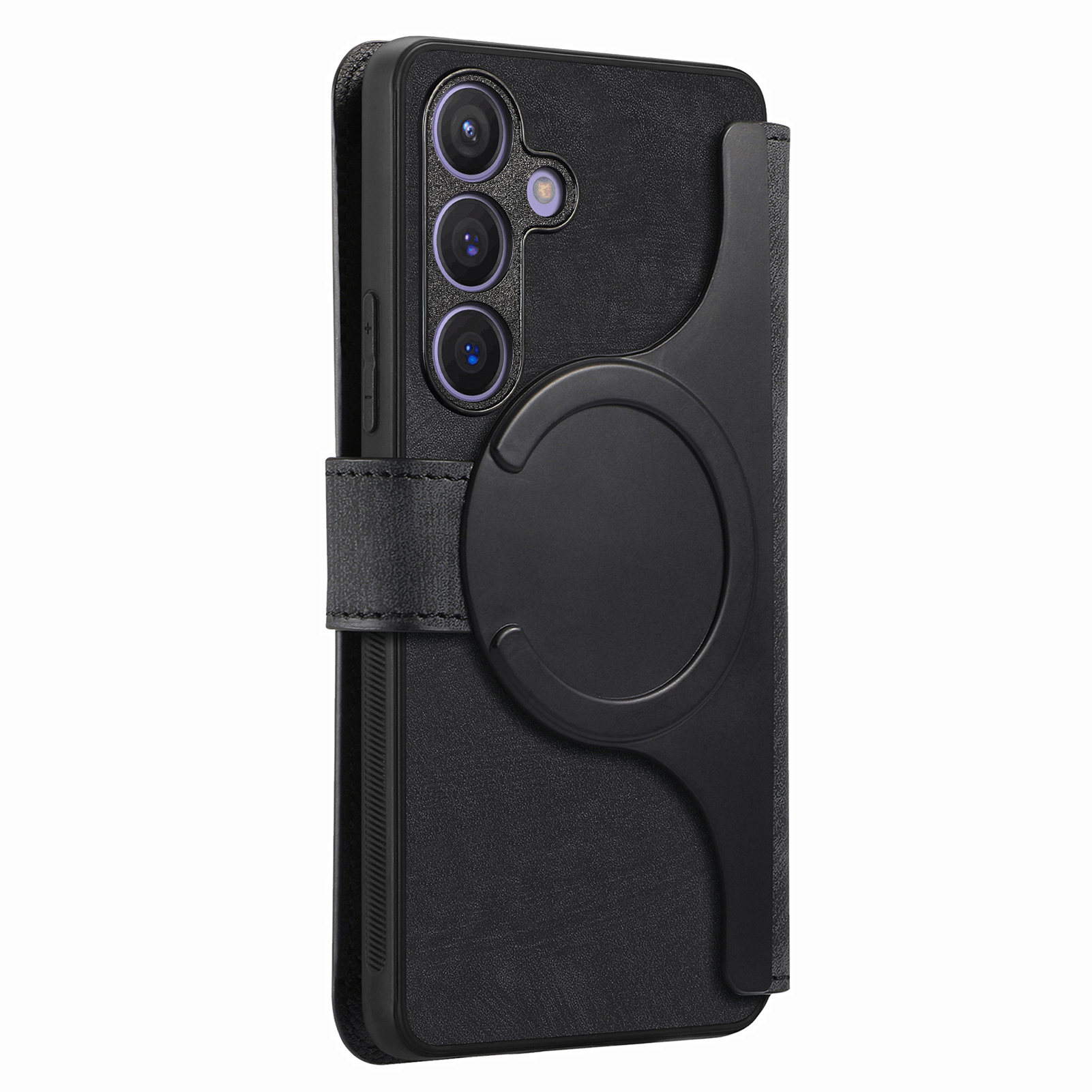 Samsung Galaxy S25 Leder Case Schutzhülle   Abnehmbare Tasche inkl. Kartenfächer MagSafe-Modul - Schwarz
