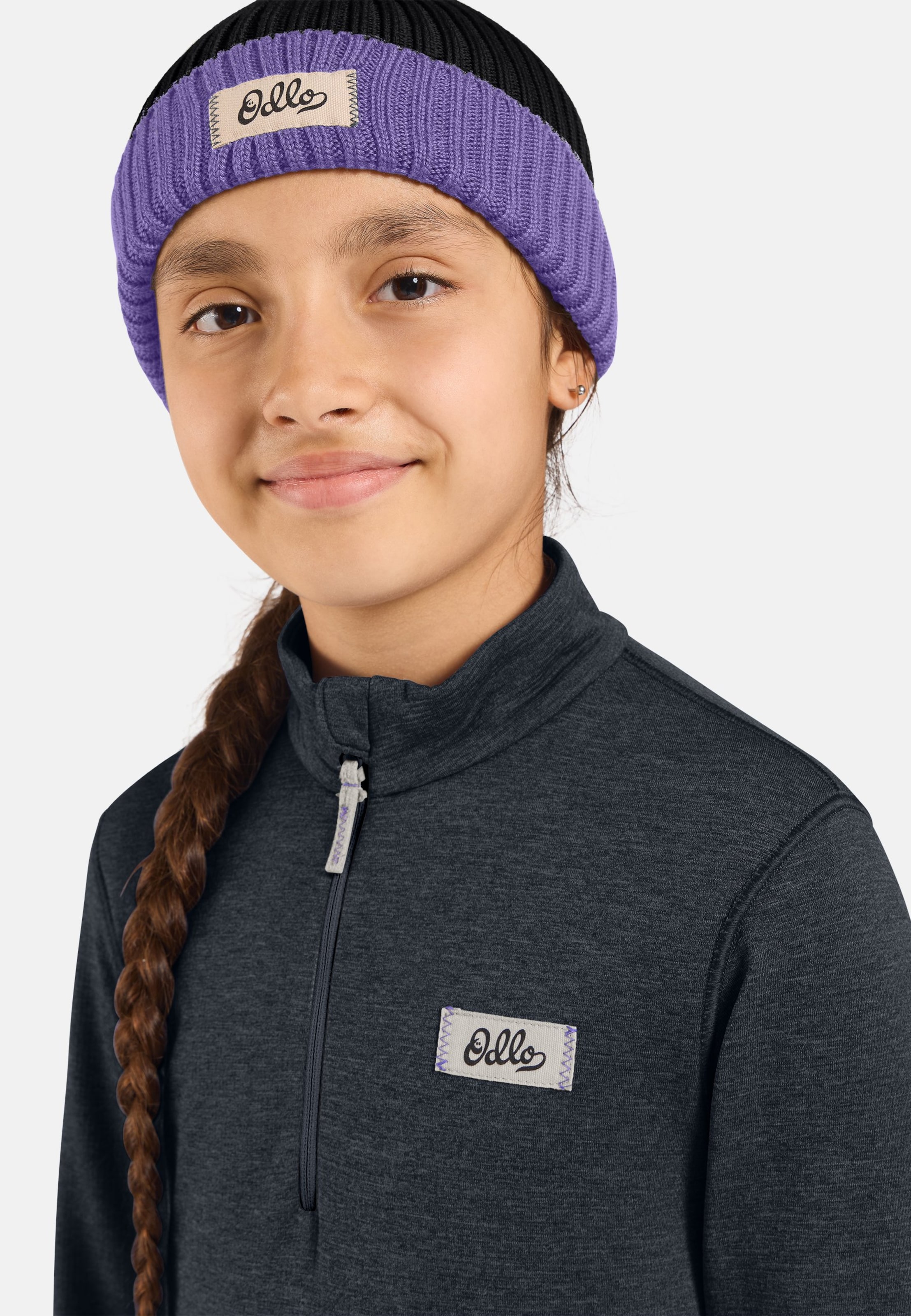 Essentials Multisport Mid Layer für Kinder aus Grid-Fleece mit Halbreissverschluss in black melange