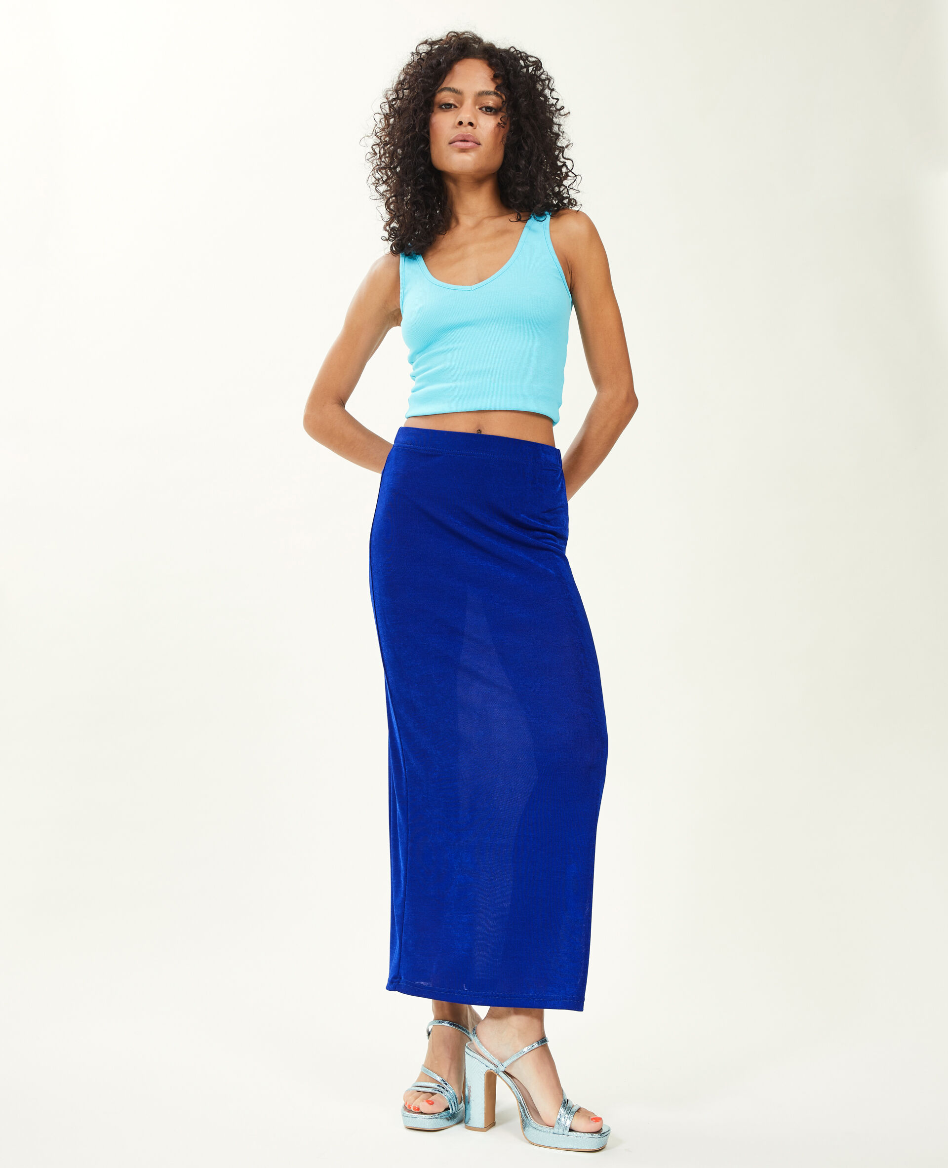 Jupe longue en maille fluide - Bleu turquoise