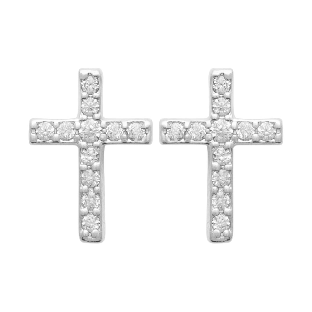 Boucles d'oreilles puces Brillaxis croix argent