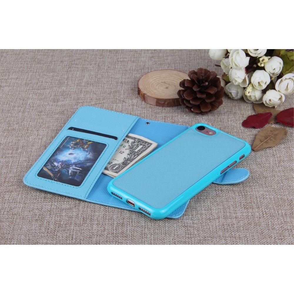 iPhone SE (2022/2020) / 8 / 7 Leder Tasche mit Kartenfächer   Magnetische Schutzhülle - Hellblau