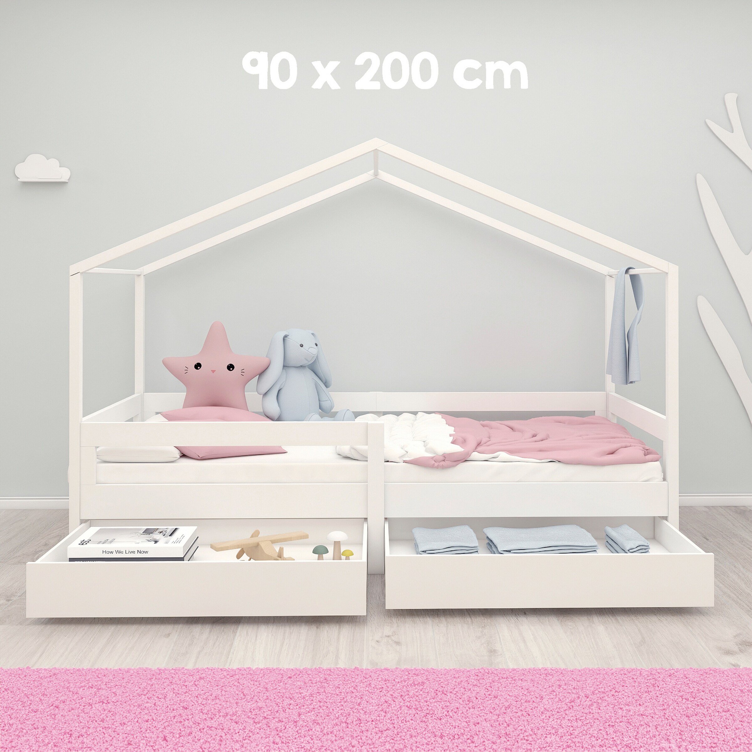 roba Hausbett 90 x 200 hoch weiß