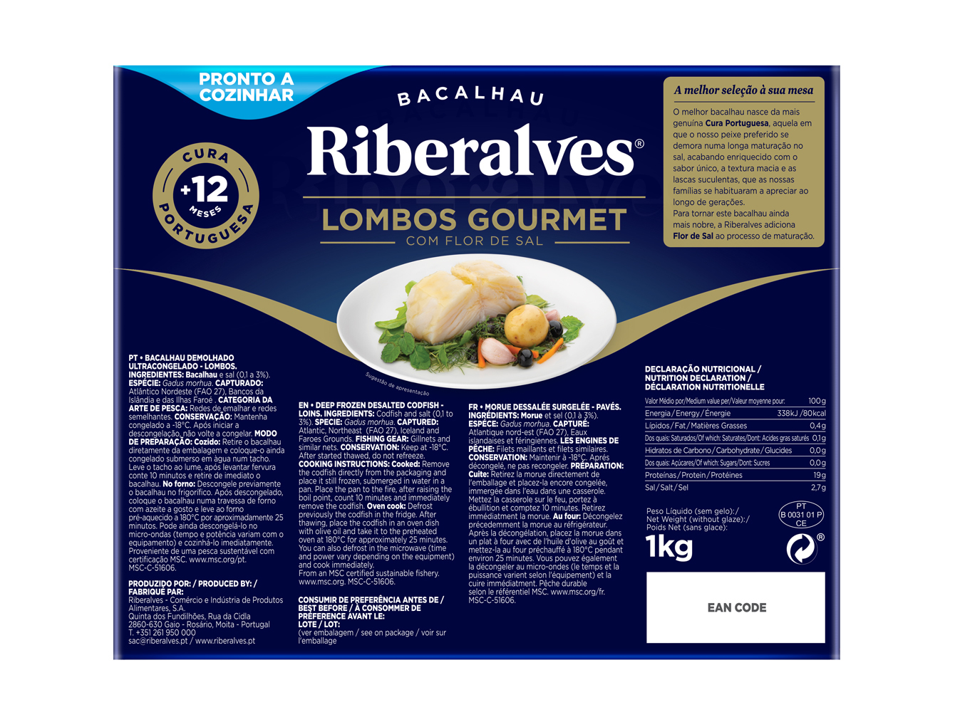 BACALHAU RIBERALVES DEMOLHADO LOMBOS GOURMET 12 MESES CURA 1KG