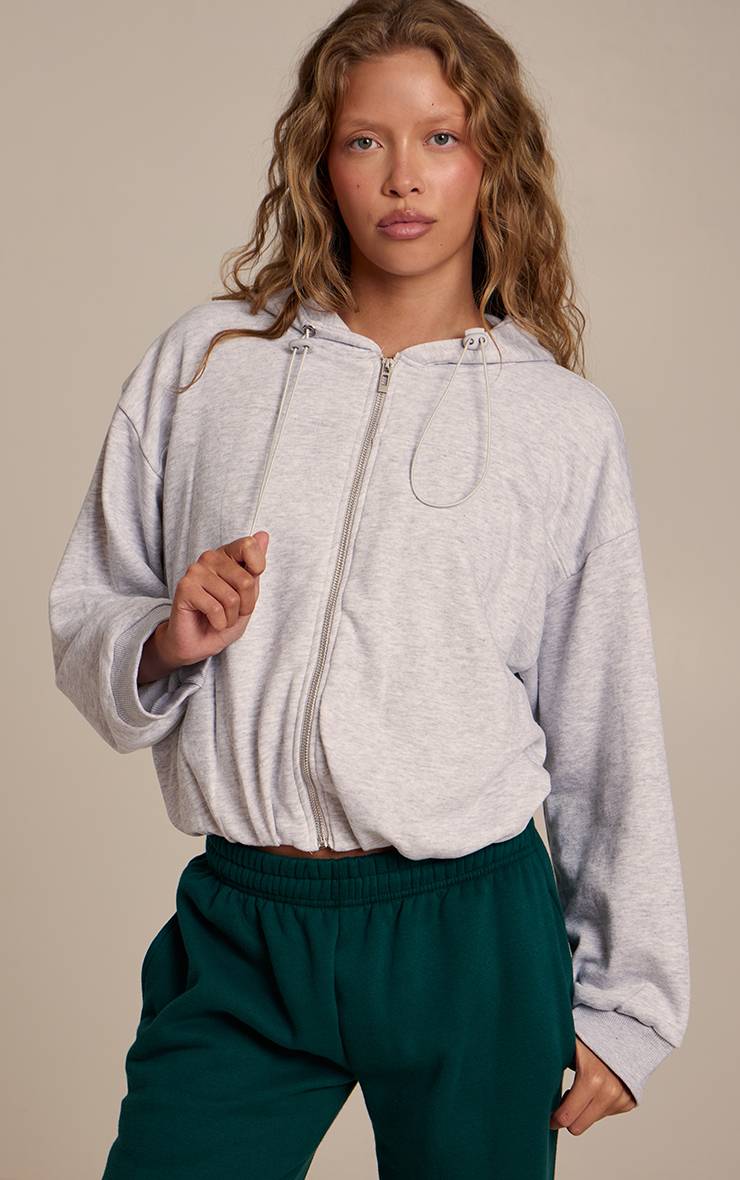Gris Cendré Sweat À Casynthétiqueche Zippé En Molleton Bouclette Avec Taille Élastiquée
