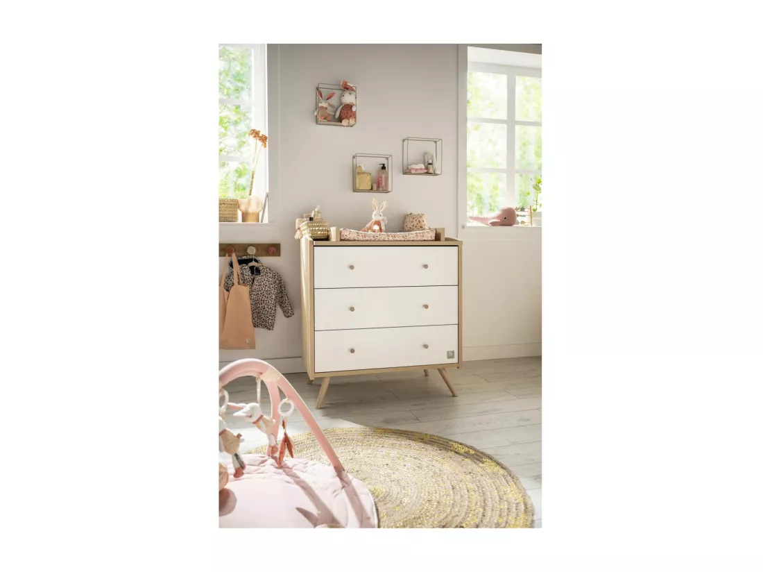 Commode 3 tiroirs Access - Blanc et bois