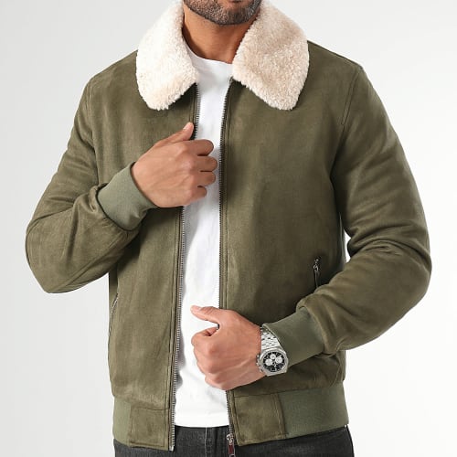 Bomber Suédine Col Mouton 0385 Vert Kaki
