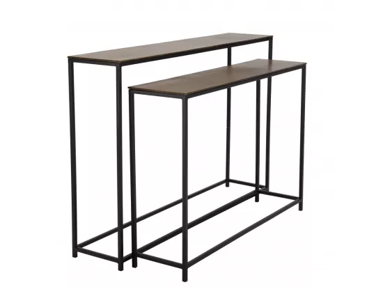 JONAS - Set de 2 consoles gigognes aluminium doré et noir pieds métal