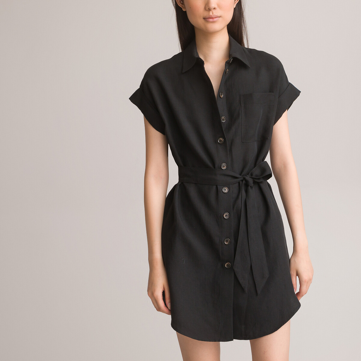 COLEÇÃO LA REDOUTE<br>Vestido camisa curto, em mistura de liocel e linho