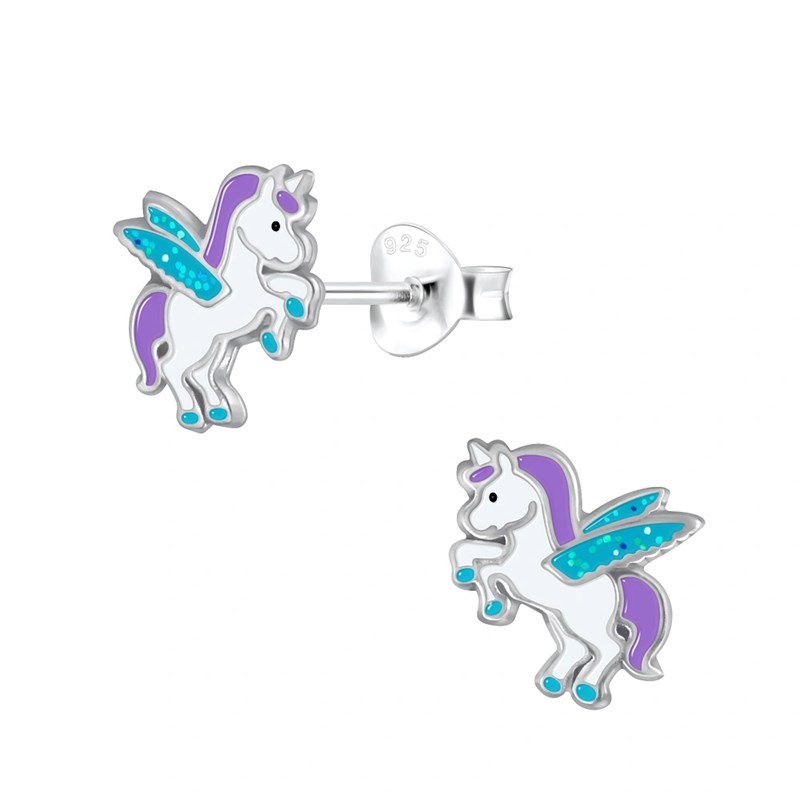 Boucles d'oreilles enfant Licorne Ailée en argent 925