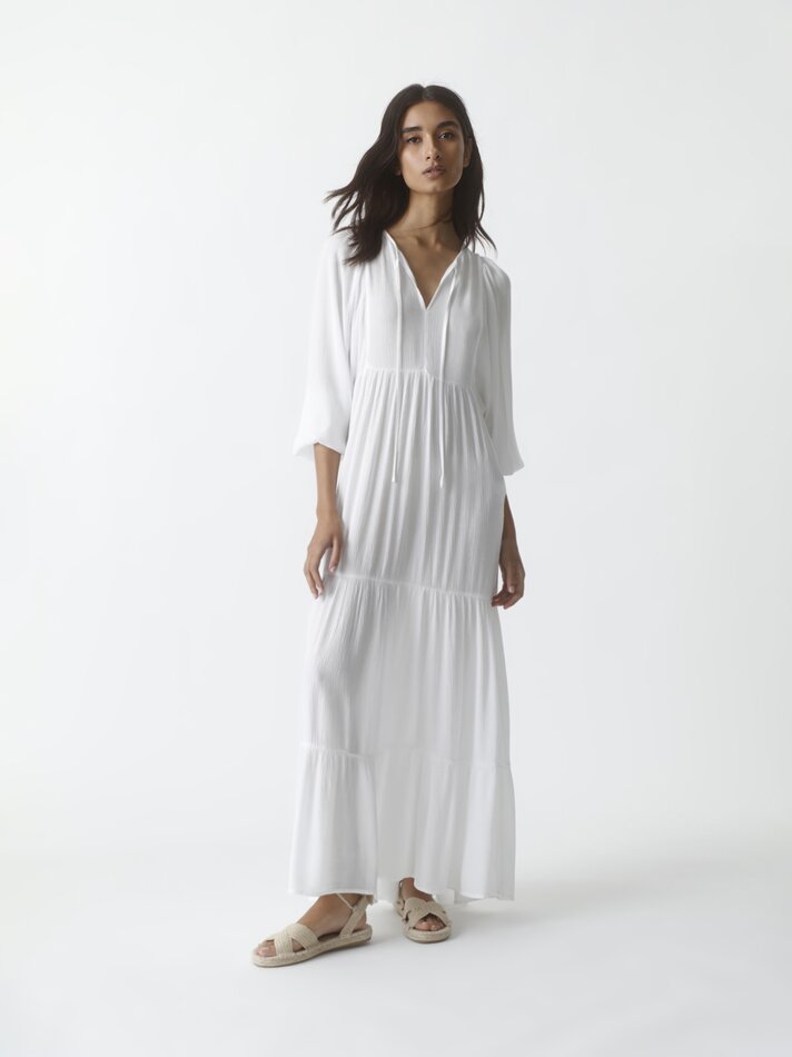 Vestido longo de chiffon - Branco