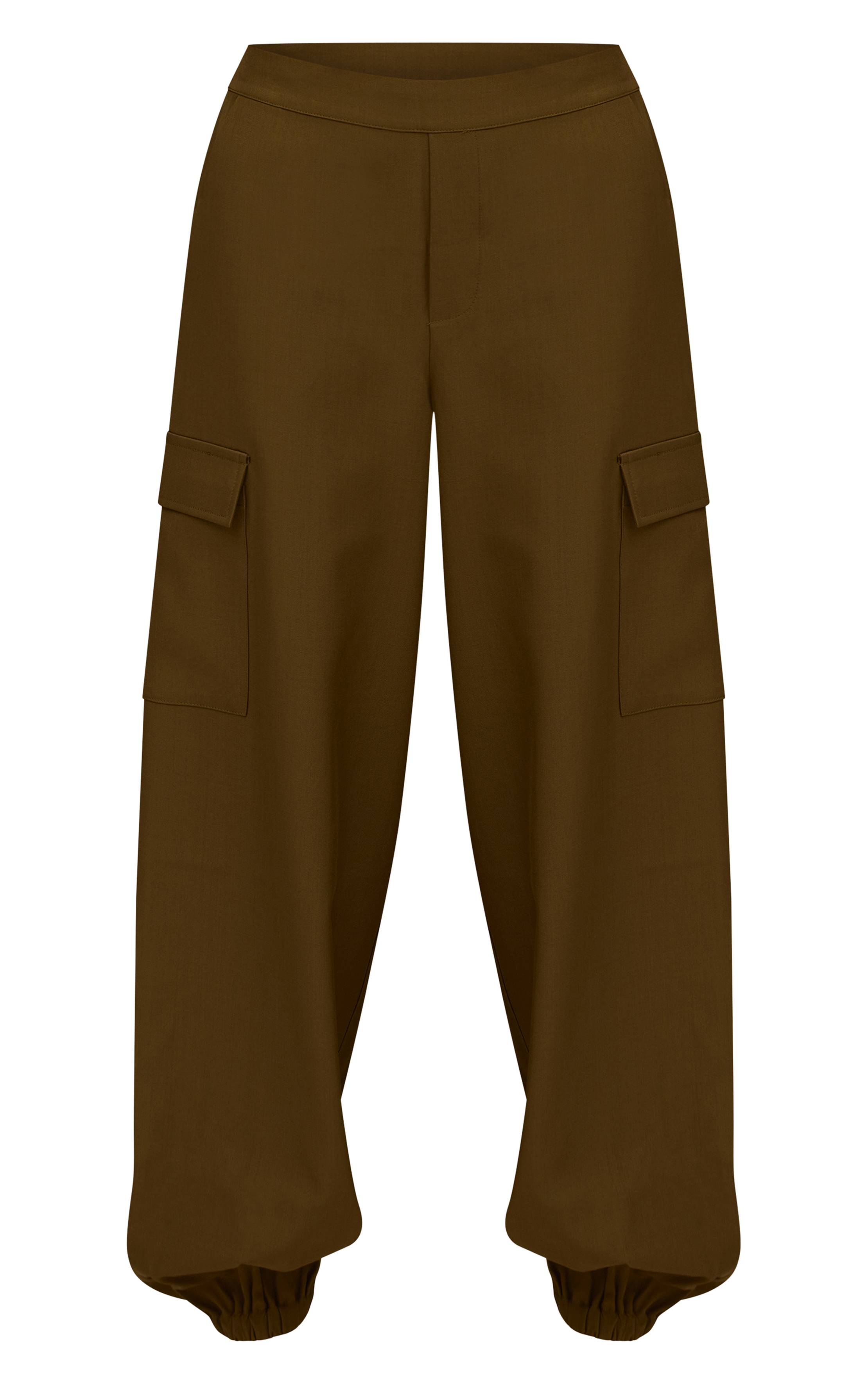 Kaki Cargo Tissé À Ourlets Élastiqués