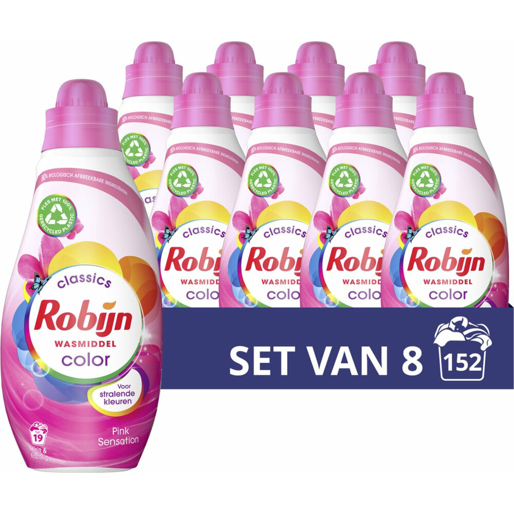 8x Robijn Klein & Krachtig Wasmiddel Pink Sensation 19 Wasbeurten665 ml