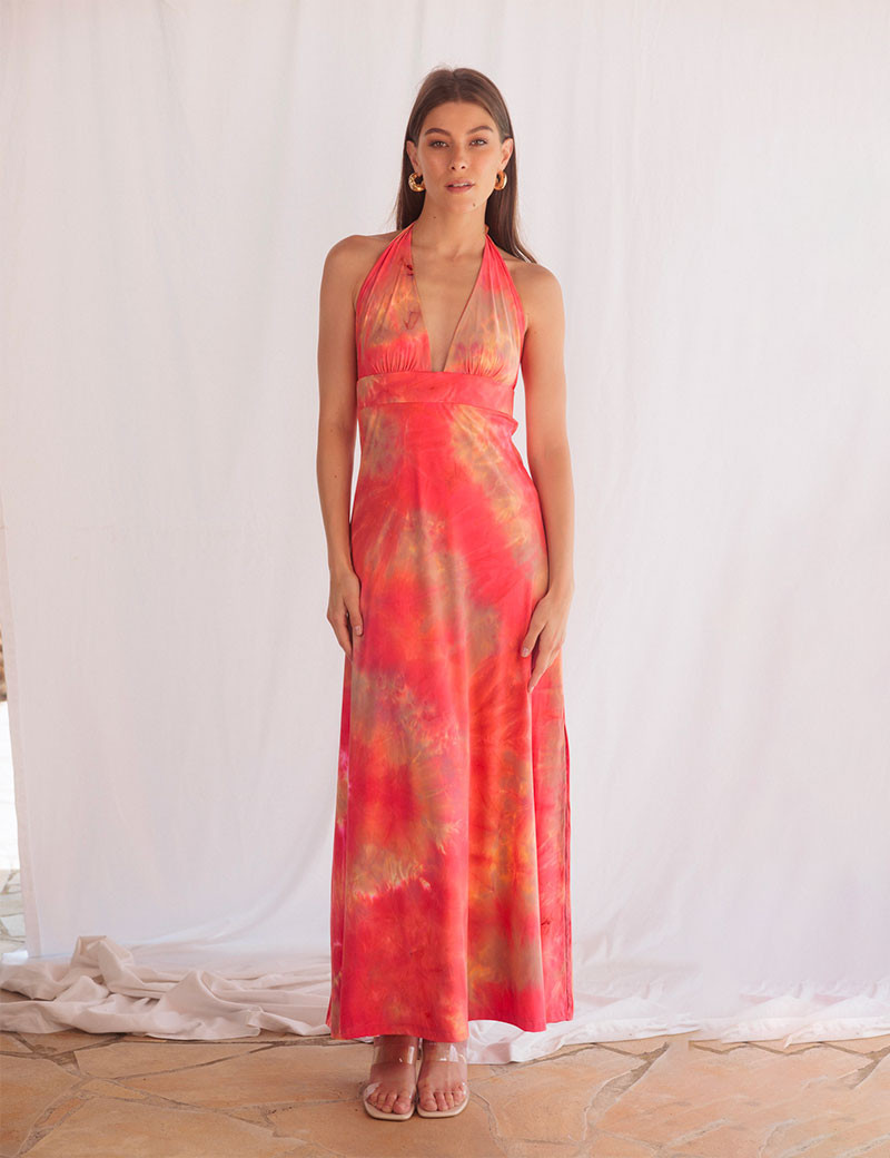 HBT DRESS CODE PRINT | NOLA ROBE LONGUE CORAIL