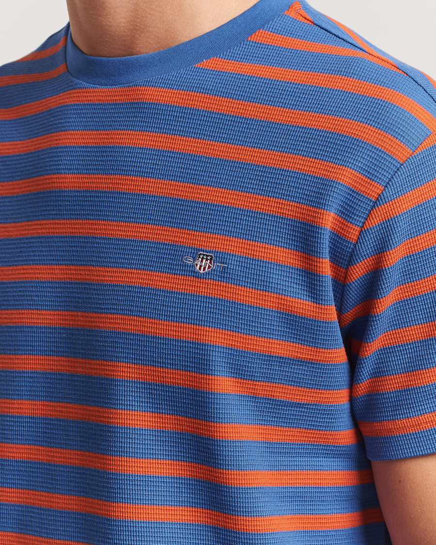 GANT Waffle Textured Striped T-Shirt Rich Blue