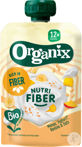Organix Aliments Pour Bébés Gourde Nutri Fiber Bio +12 Mois Mangue Yaourt Banane Et Avoine 100g