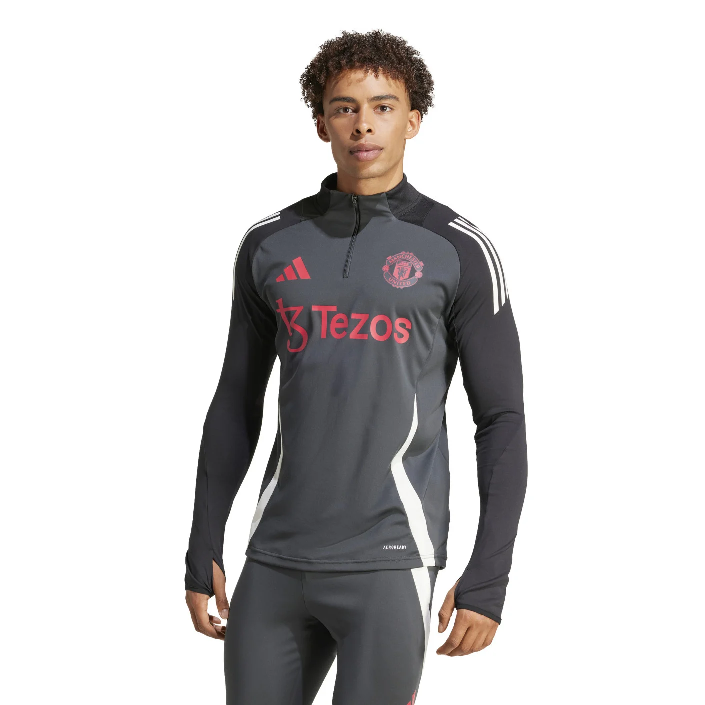 Adidas Manchester United Trainingstrui 1/4-Zip Europees 2024-2025 Donkergrijs Zwart Rood Wit