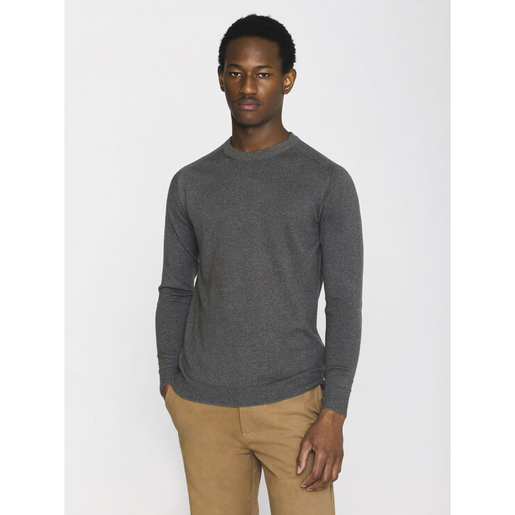 Knowledge Cotton Apparel Regular merino knit crew neck - RWS Grå