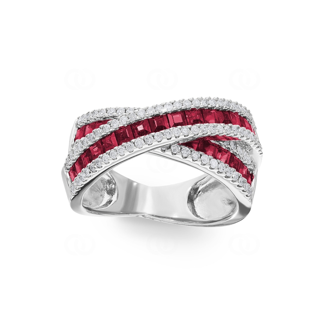 Damenring 750/18 K Weissgold mit Diamanten 0.56 ct H/Si und Rubine
