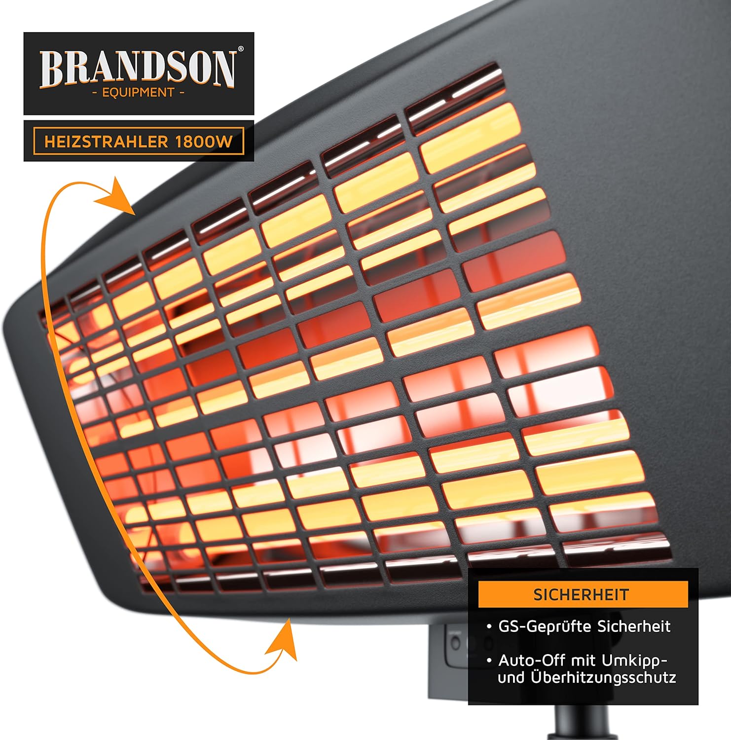 Brandson - Infrarot Heizstrahler mit Fernbedienung - Heizlüfter Terrassenheizstrahler - 3 Leistungsstufen Heizelemente - Inkl. Fernbedienung - LED Power-Indikator - Wandhalterung