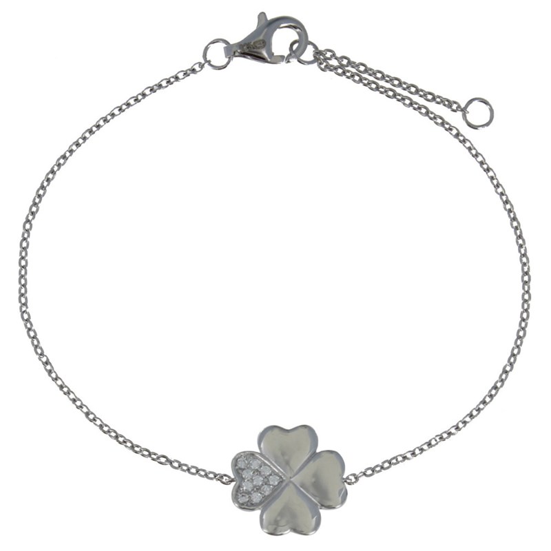 Bracelet Trèfle Argent Rhodié et Un Pétale de Strass