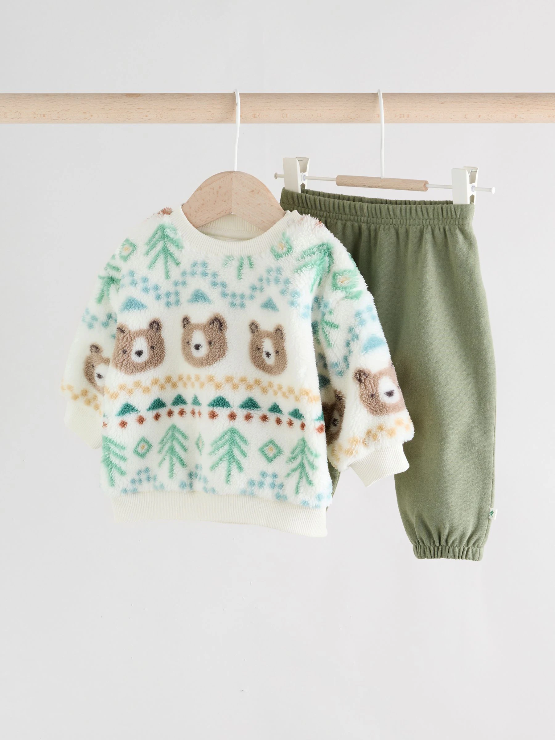 Groene beer Fairisle - Set van fleece top en joggingbroek voor baby's (0mnd -2jr)