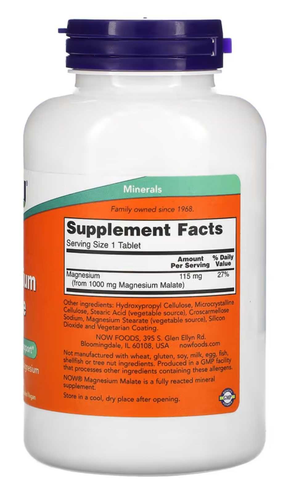 NOW Foods Malato de Magnésio 1000 mg 180 Comprimidos