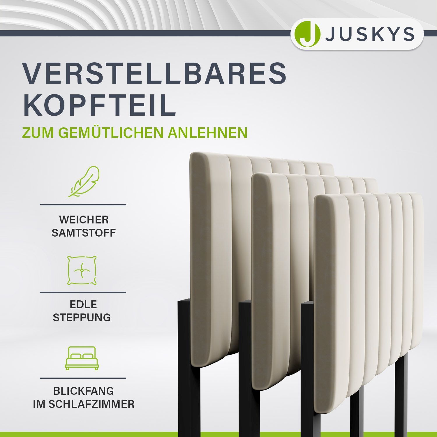 Juskys Samt Polsterbett Soria 140x200 cm mit Matratze, Lattenrost & Schubladen - Bett Beige