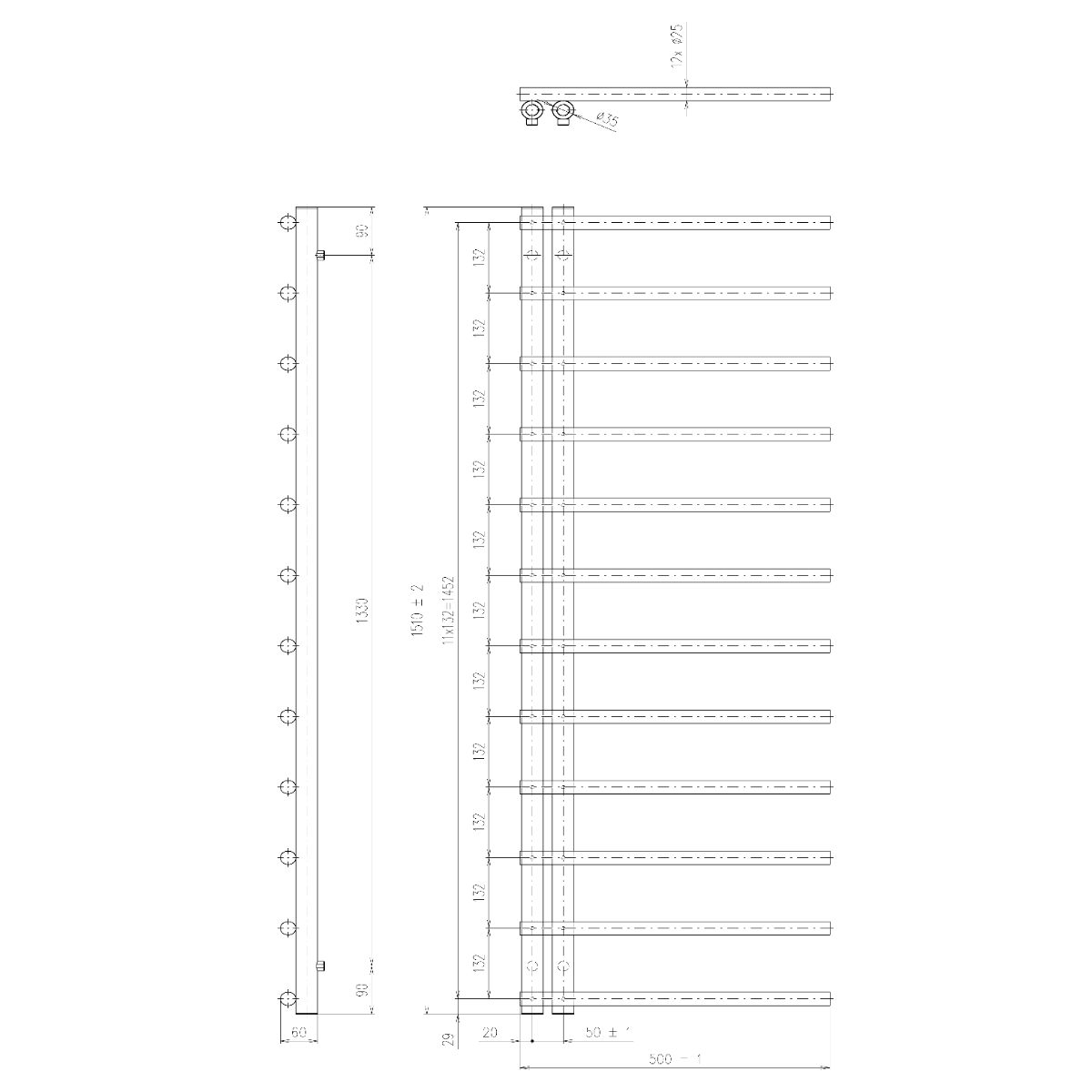 Sapho Justina badkamerradiator 151x50cm mat zwart