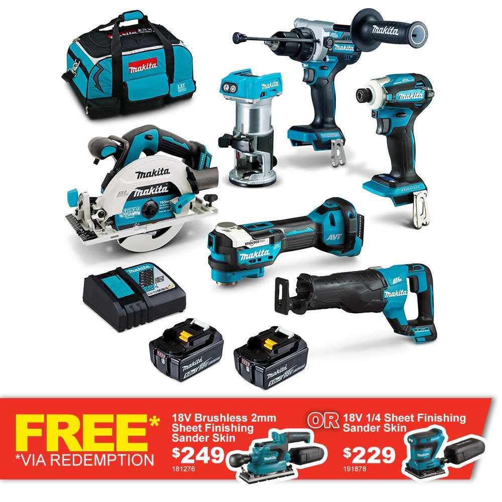 Kit combinado MAKITA 18V Brushless de 6 peças com 2 baterias de 5,0Ah DLX6120TX1